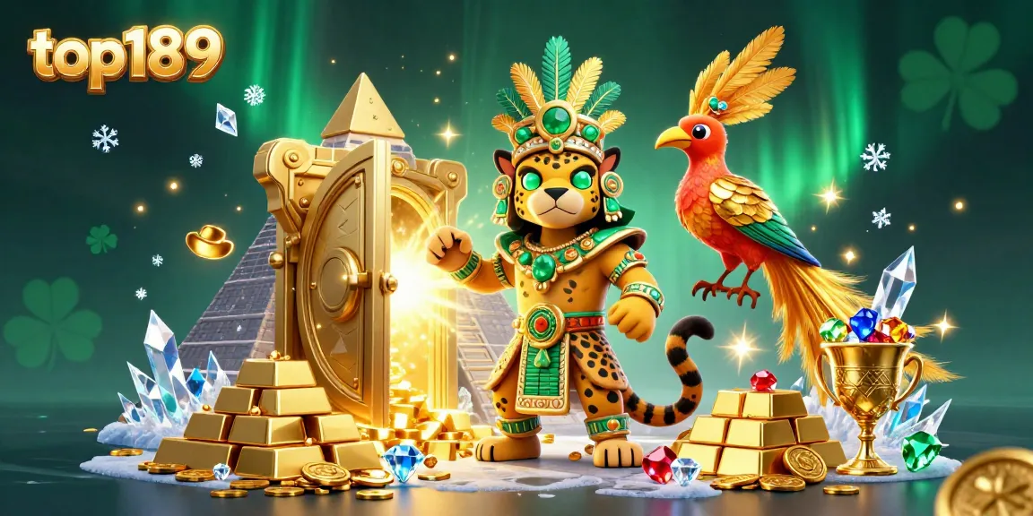 Experience top189's vibrant online gaming world through a 3D illustration of treasure, excitement, and winning possibilities.