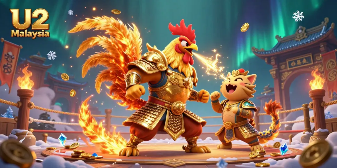 Experience thrilling gaming at U2 Malaysia with a vibrant illustration of energetic characters in action.