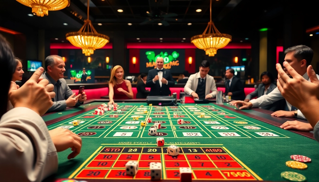 Engaging Sicbo gameplay with players placing bets on Luật Chơi Sicbo at a vibrant casino table.