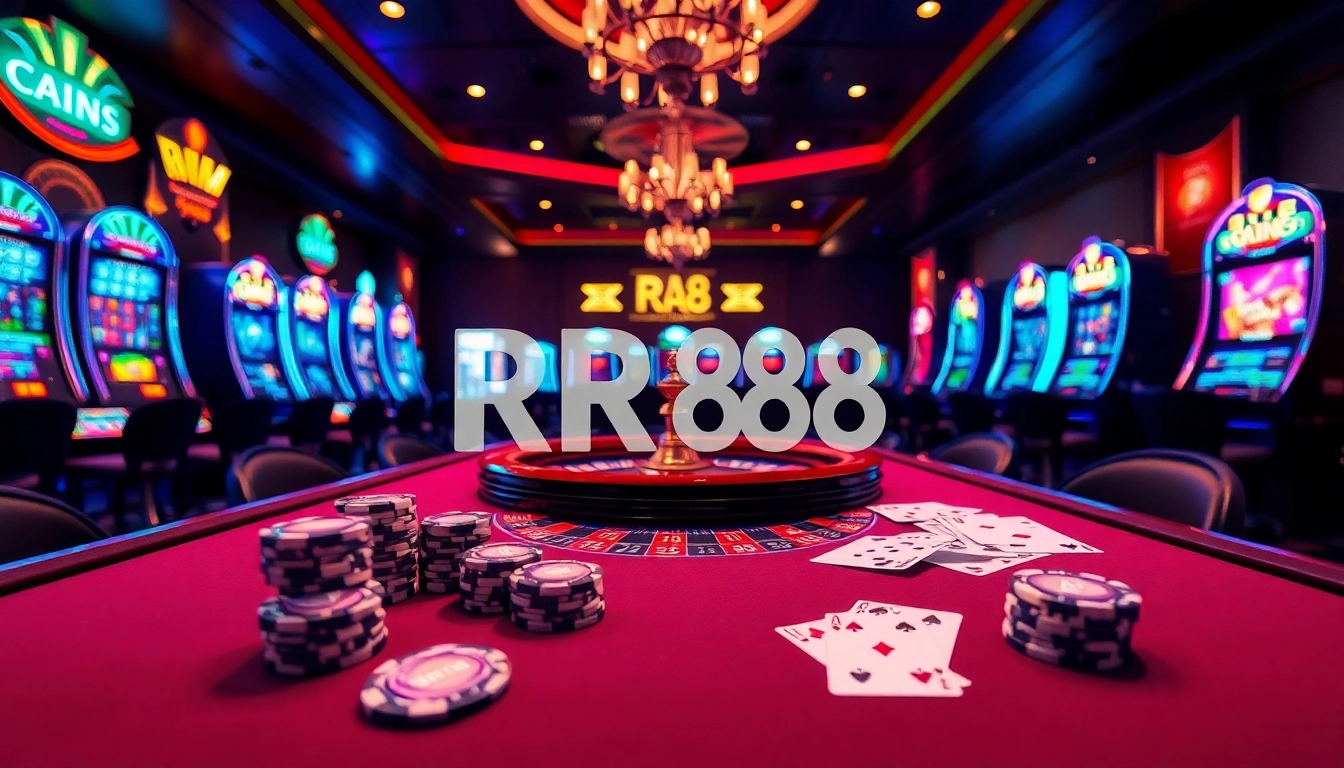 Experience thrilling gameplay at RR88 with vibrant casino tables and exciting slot machines.