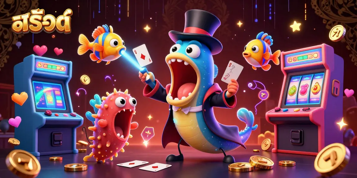 Experience thrilling สล็อต actions with a deep-sea eel magician performing tricks amid vibrant gaming elements.