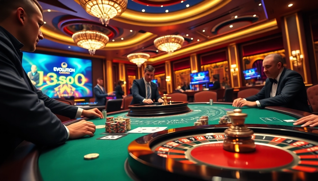 Experience Evolution Gaming สมัคร at a luxurious casino table filled with excitement and professional dealers.