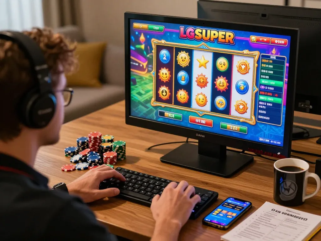 Engaging player enjoying a winning moment on LGOSUPER slot game interface.