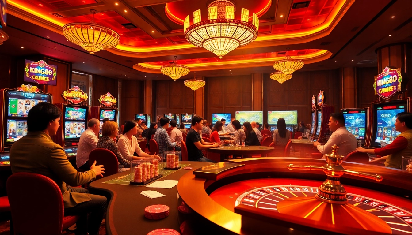 Experience thrilling gameplay at King88 with vibrant casino visuals and engaging gambling scenes.