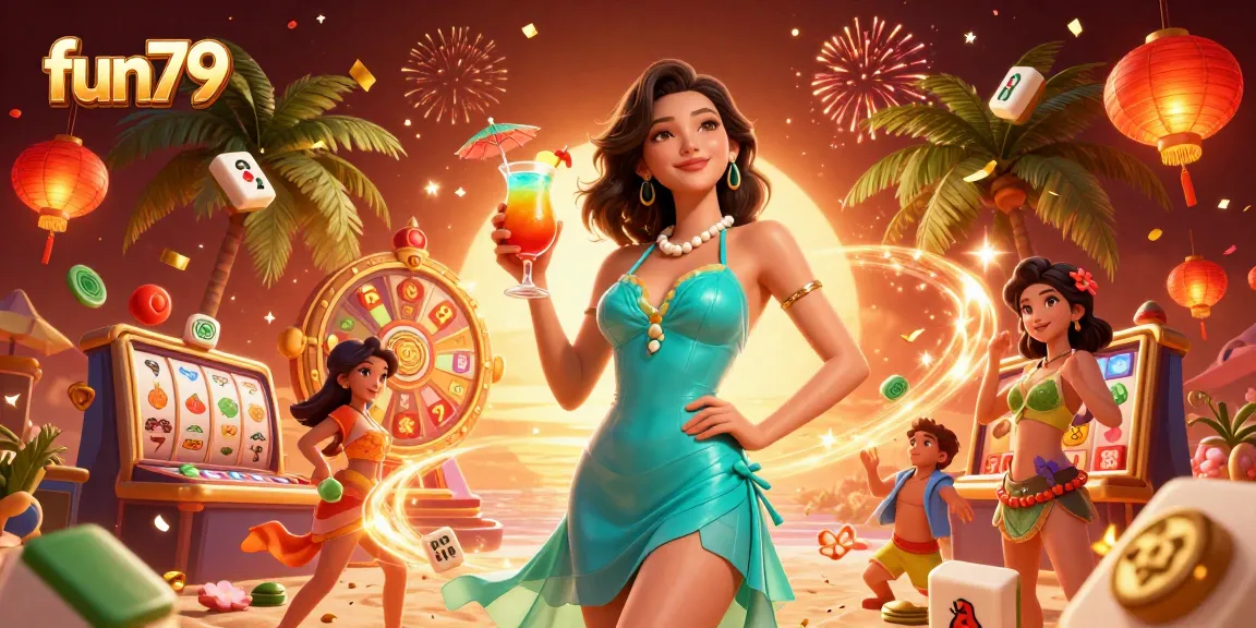 Win big at fun79 with exciting slot games in a vibrant beach casino setting.