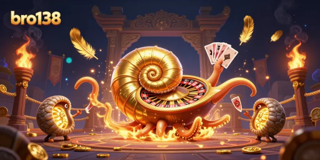 Engage in thrilling action with bro138's nautilus roulette and glowing cards in a stunning casino illustration.