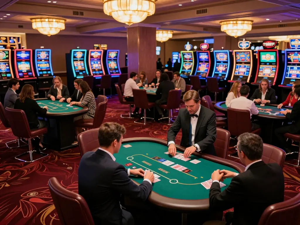 Players engaging in competitive poker games at okwin's luxurious casino.