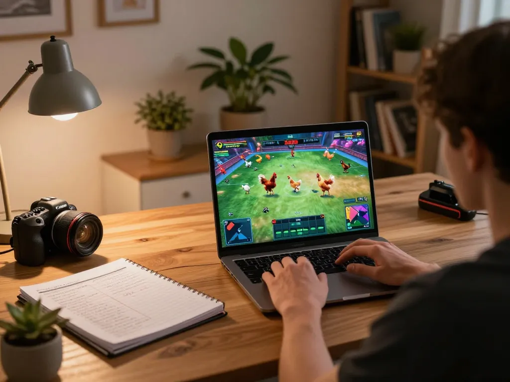 Người xem tham gia theo dõi xem đá gà trực tiếp HD trên máy tính xách tay từ văn phòng tại nhà.