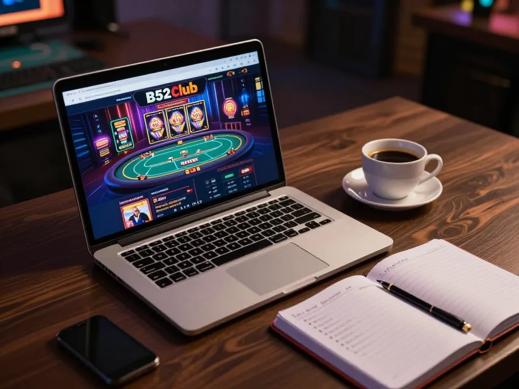 B52 users engaging in strategic online gambling with a cozy setup featuring vibrant poker interface.