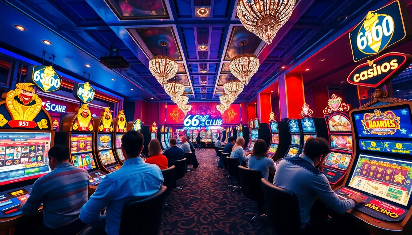 Experience thrilling online gaming at 66club with exciting casino scenes and vibrant player engagement.