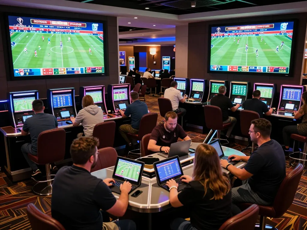 SBOBET88 login available at an exciting sports betting lounge with live matches and enthusiastic bettors.