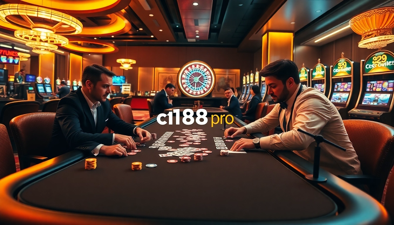 Engaging gamblers at a luxurious c168 pro poker table in a vibrant casino setting.