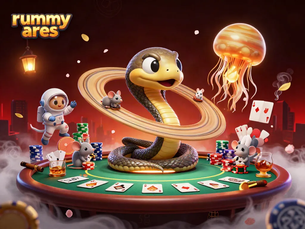 Experience exciting gameplay and strategic betting on Rummy Ares with this vibrant 3D illustration.