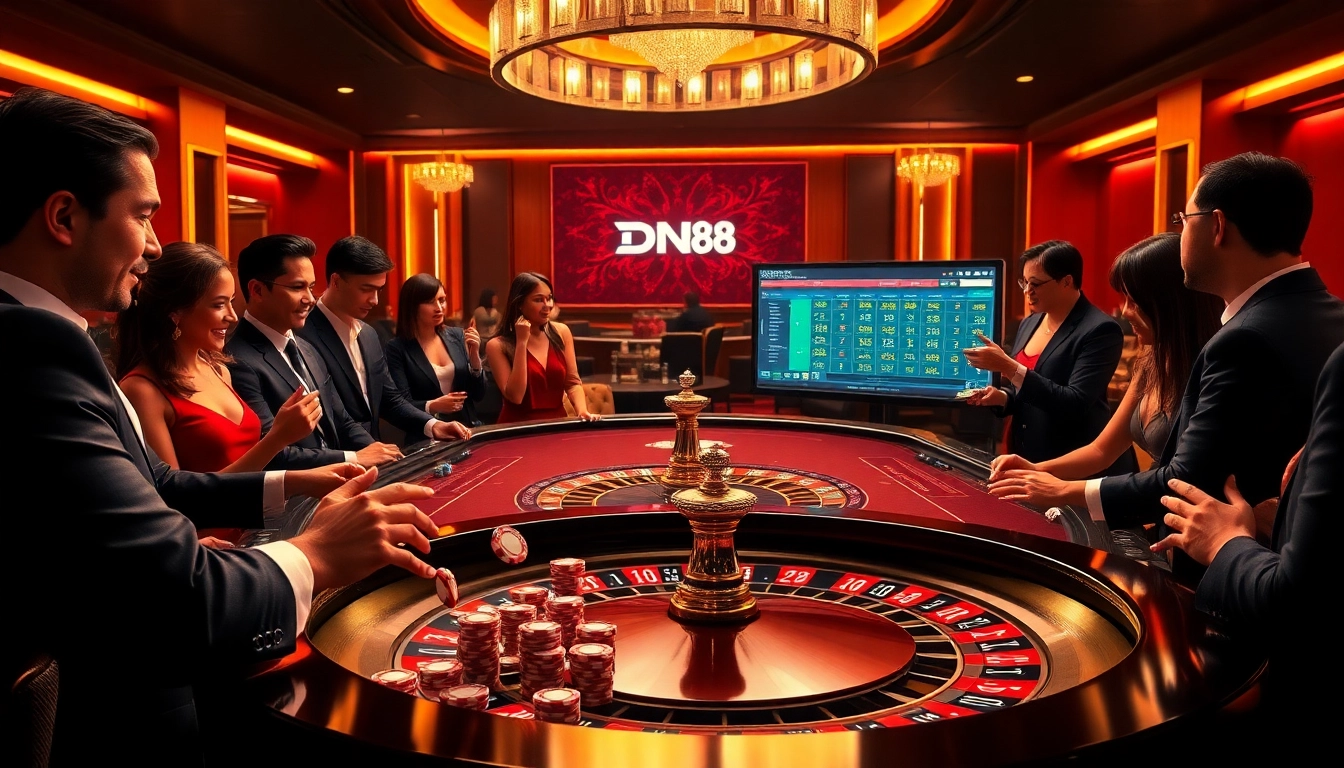 Play exciting games at DN88 casino table with luxurious atmosphere and vibrant poker action.