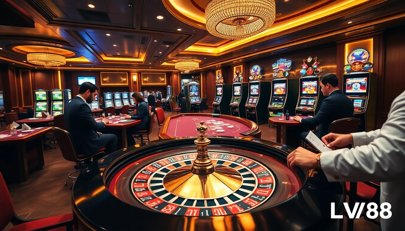 Engaging gameplay at https://lv88.ltd/ with vibrant roulette, poker, and enthusiastic gamblers.