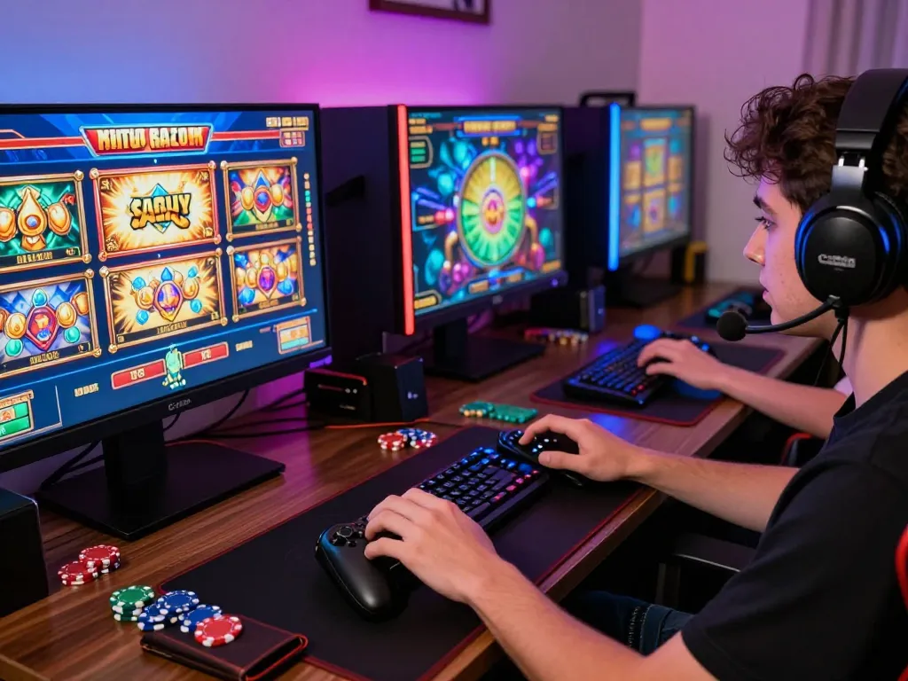 Pengalaman bermain yang mendebarkan di situs gacor slot online dengan grafik yang cerah dan lampu LED dalam pengaturan permainan yang nyaman.