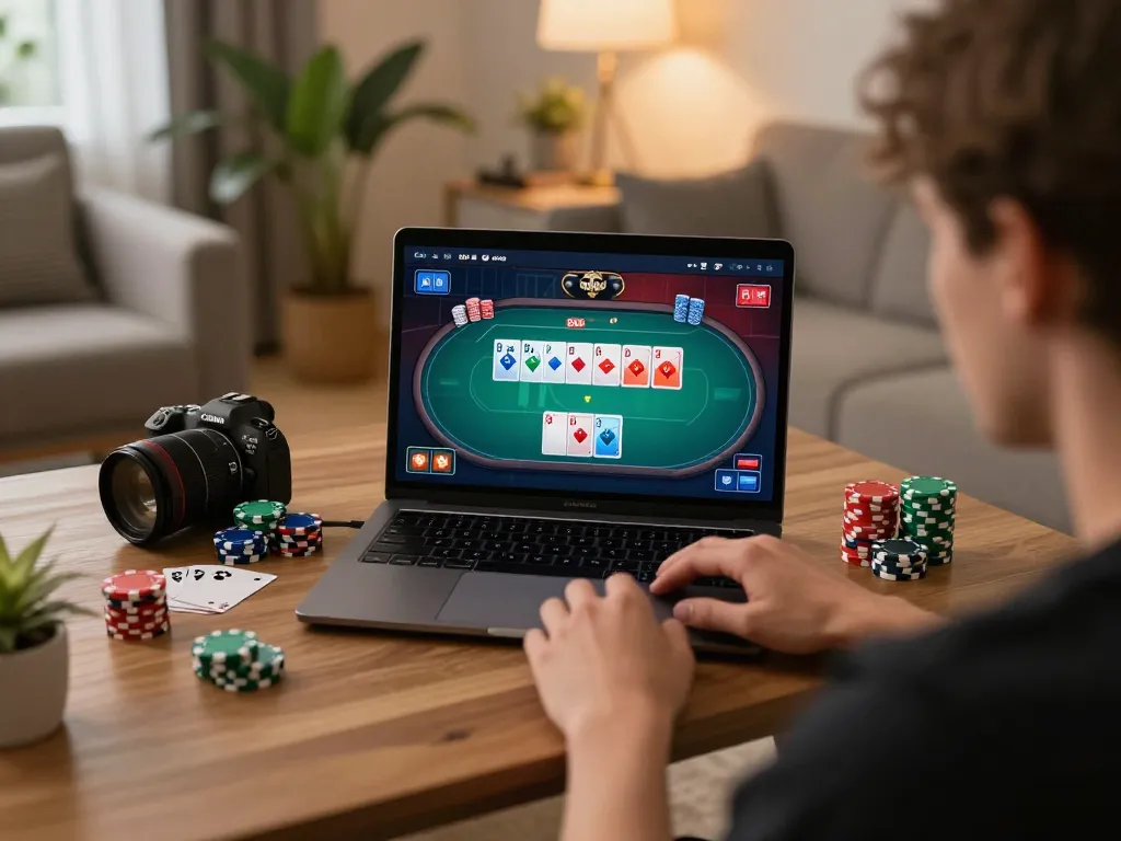 Engaging in online poker at home using a laptop to access sc88 COM