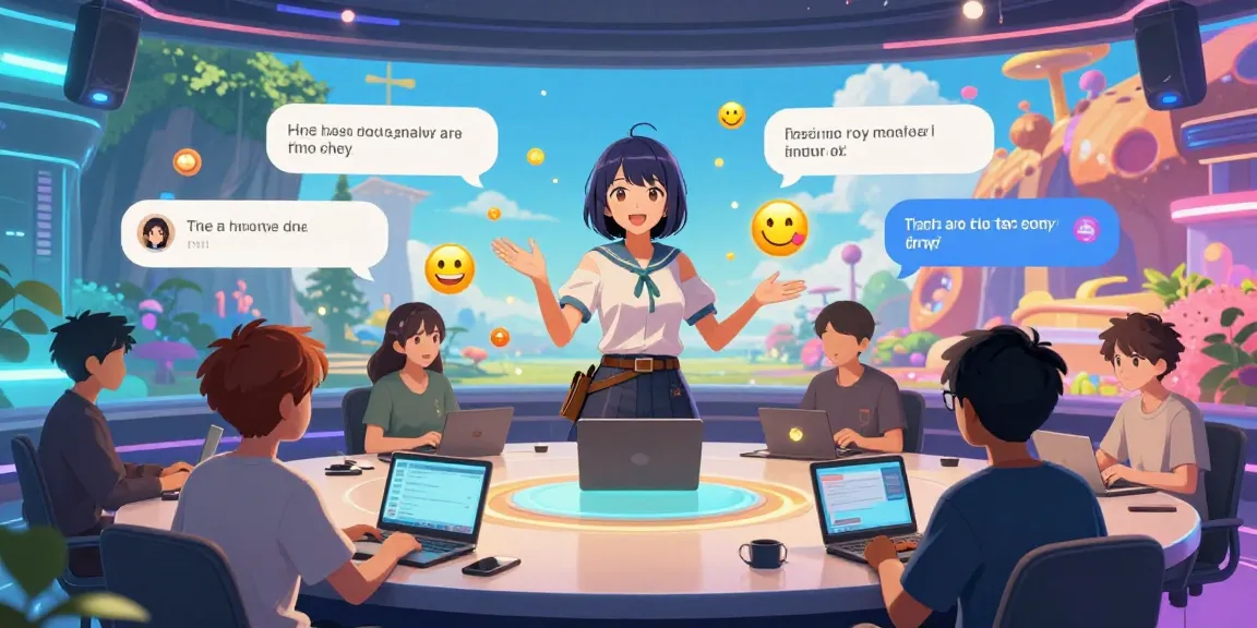 Engaging scene of an anime character in a vibrant digital chat room for hentai ai chat, showcasing interactive features.
