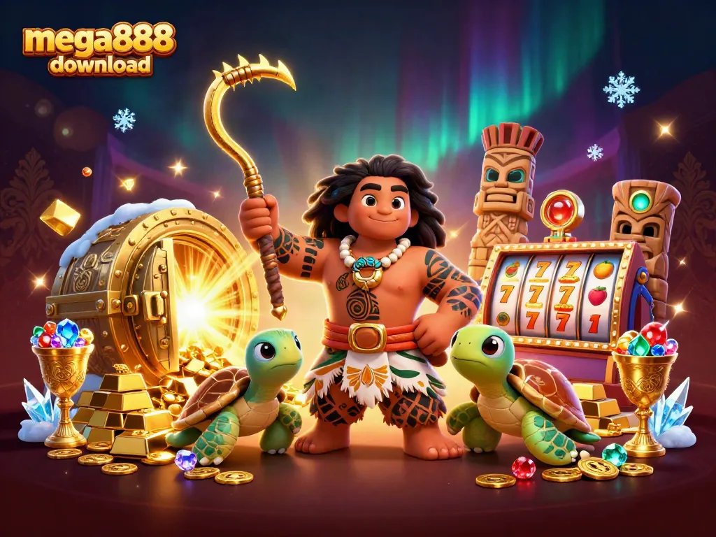 Engage in mega888 download excitement with vibrant scenes of classic slot games and treasures.
