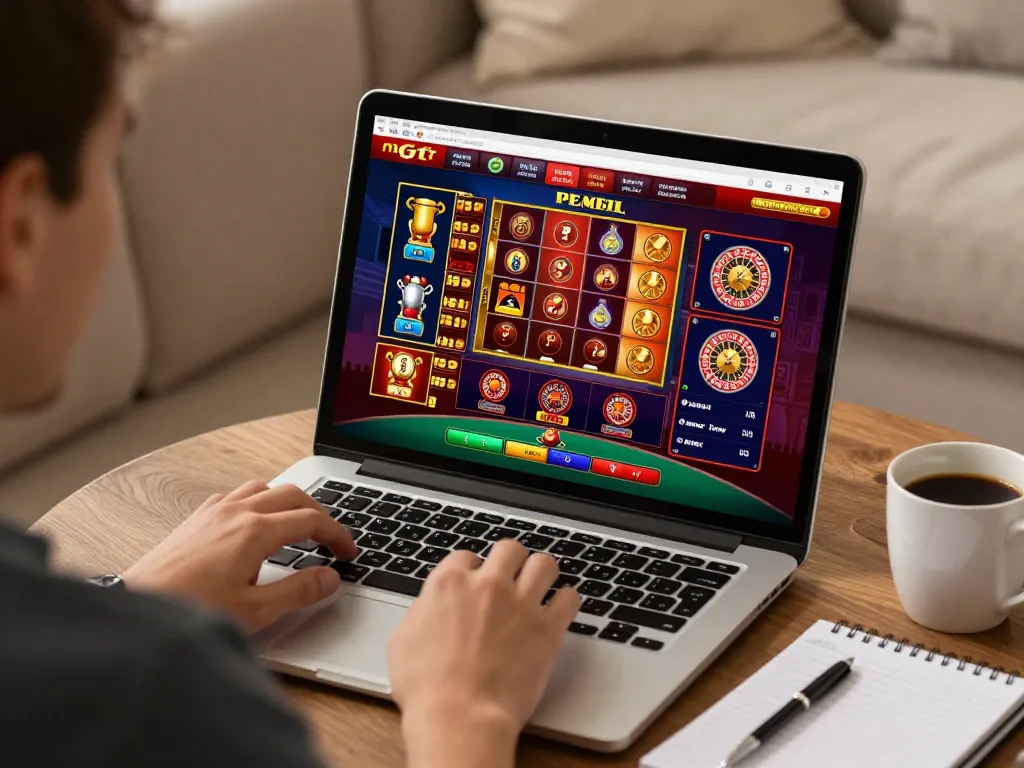 Engaging user playing poker on rr88c website with a laptop in a cozy home setting.