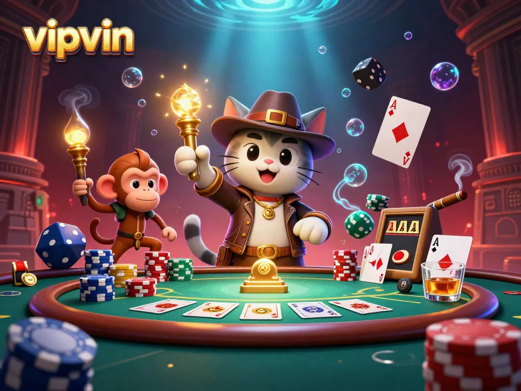 Engage with vipvin by uncovering casino treasures in a vibrant 3D illustrated scene.