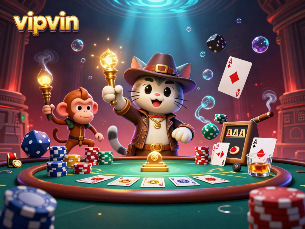 Engage with vipvin by uncovering casino treasures in a vibrant 3D illustrated scene.