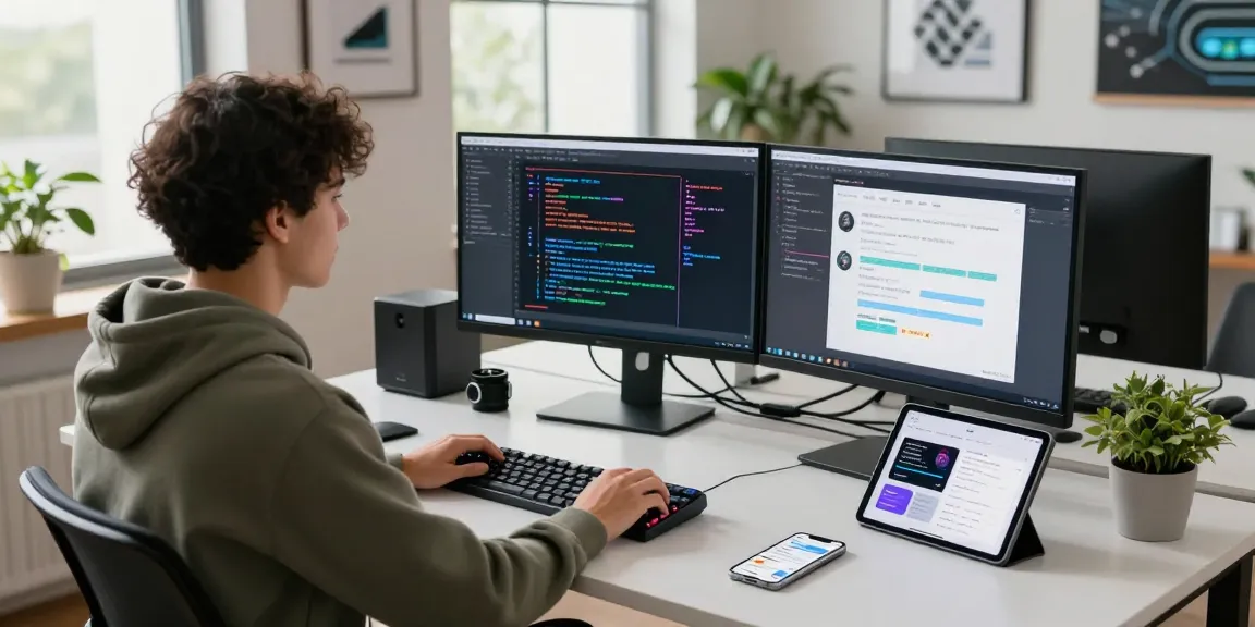 Developer working on crush on ai chatbot algorithms in a modern workspace