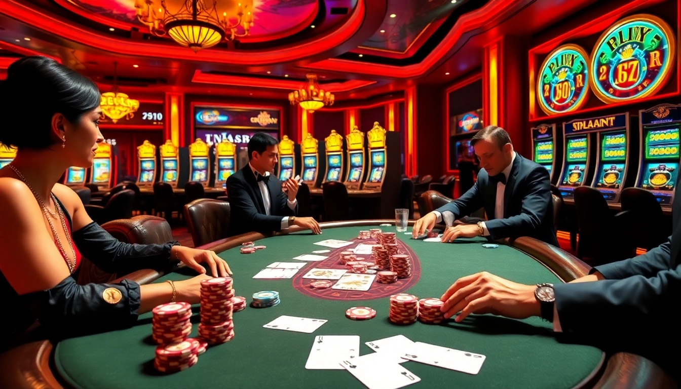 Players at a high-stakes poker table engaging in thrilling j88 casino action.