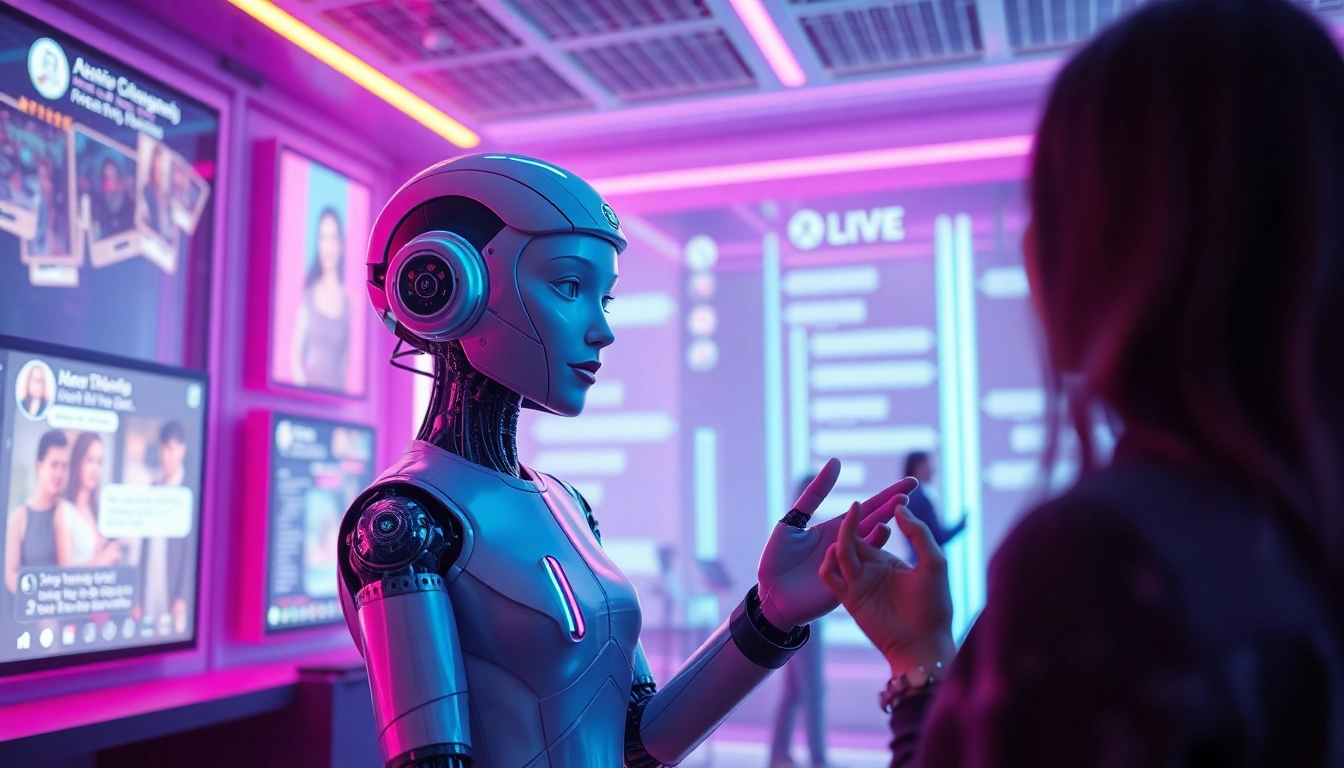 Engaging AI interaction in a futuristic digital dating space featuring an ai slut character.