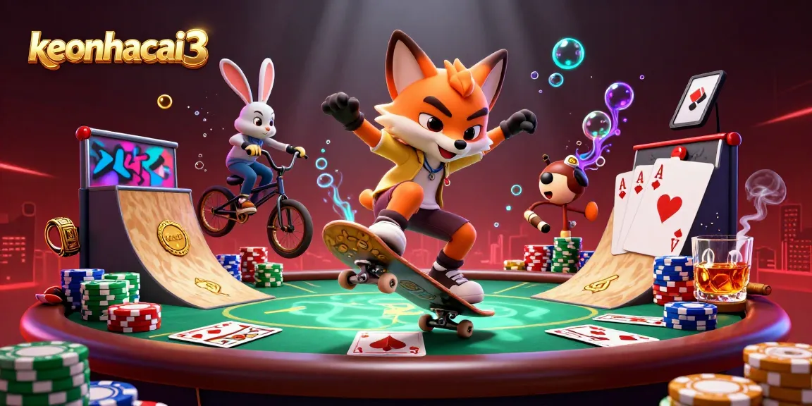 Engage with keonhacai3 in a thrilling scene of high-stakes action and vibrant casino elements.