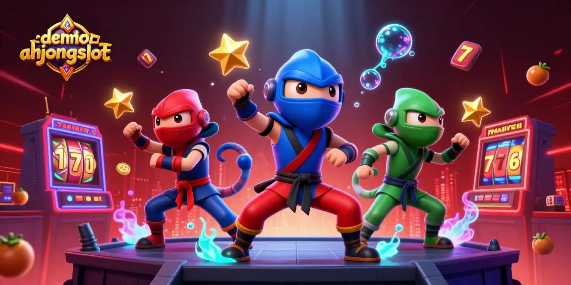 Experience the thrill of demomahjongslot with a dynamic casino scene featuring ninja chameleons and vibrant gaming elements.