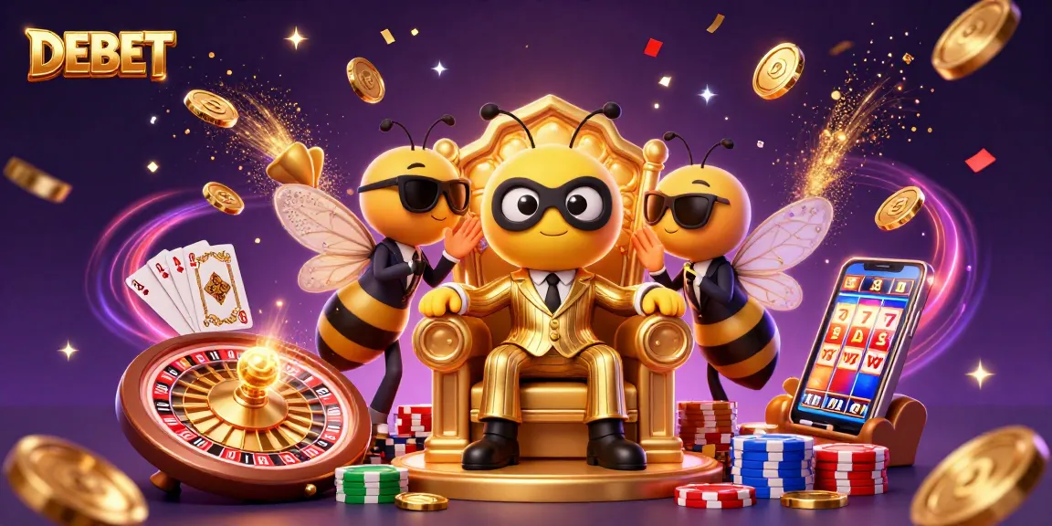 Engage in thrilling gaming experiences with DEBET in a vibrant 3D casino scene.