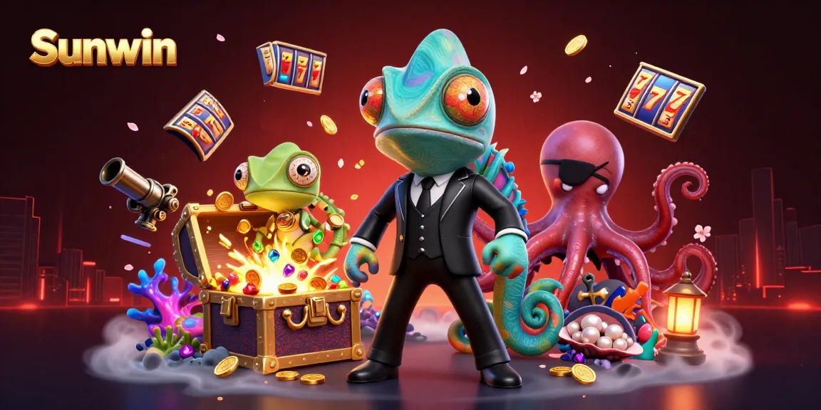 Experience thrilling wins at Sunwin with animated characters and vibrant casino elements in 3D.