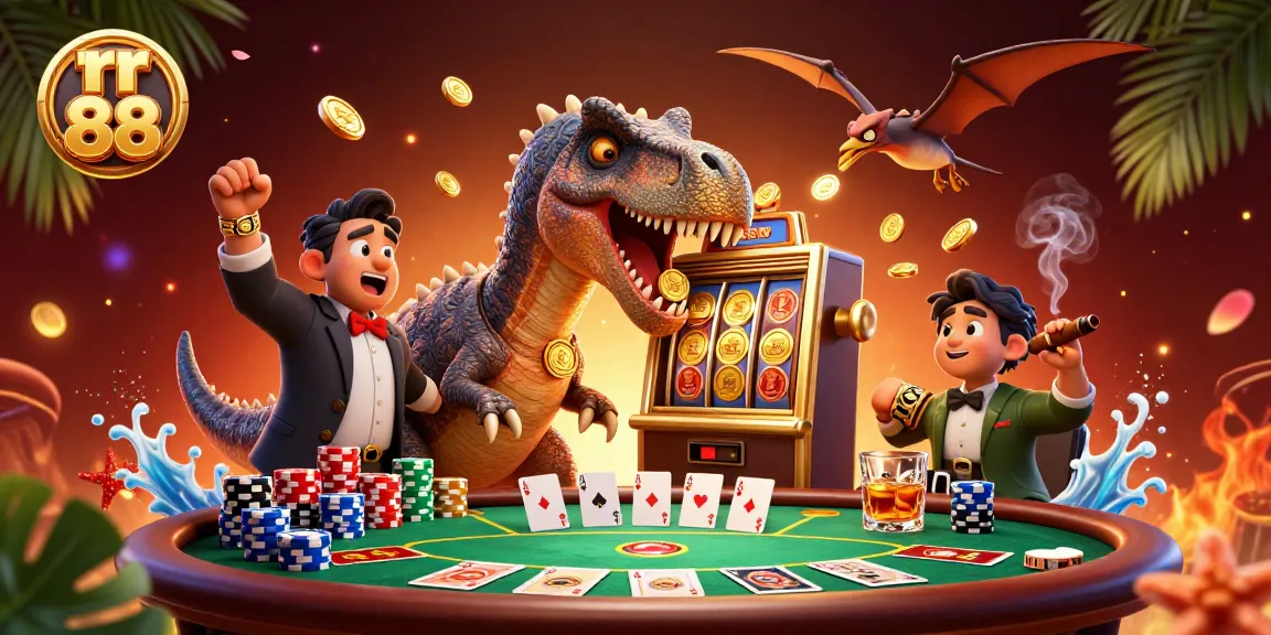 Experience rr 88 with a thrilling 3D casino scene featuring fun characters and vibrant gaming elements.