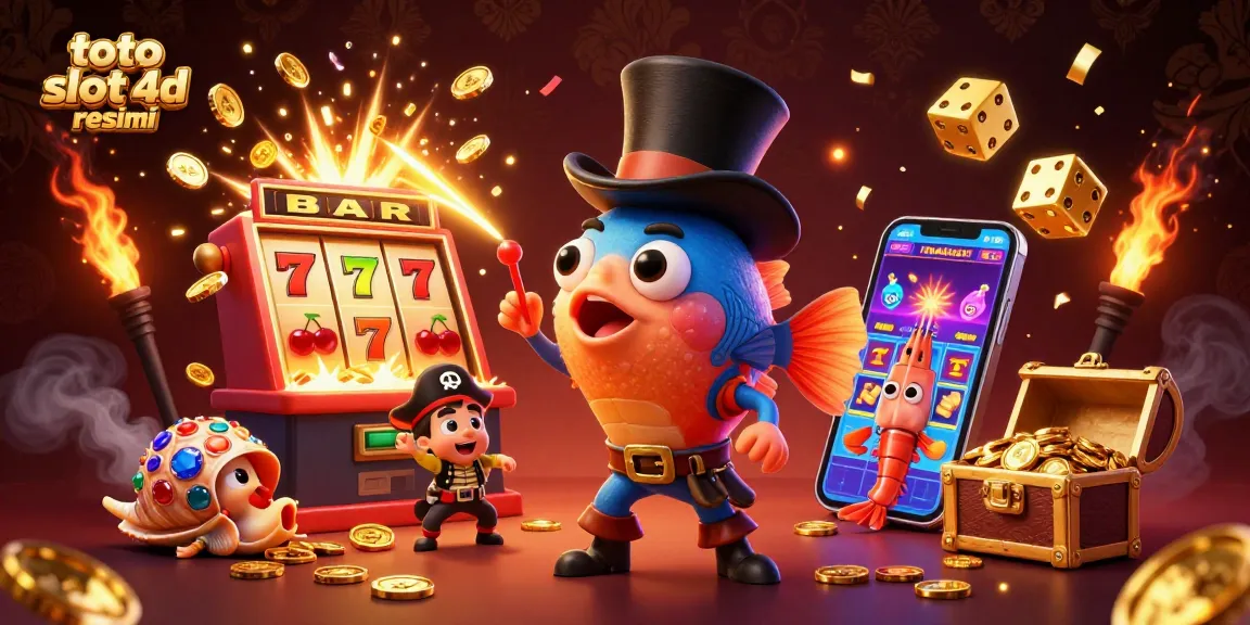 Engage in thrilling actions with toto slot 4d resmi, featuring a captivating casino scene with joyous characters.