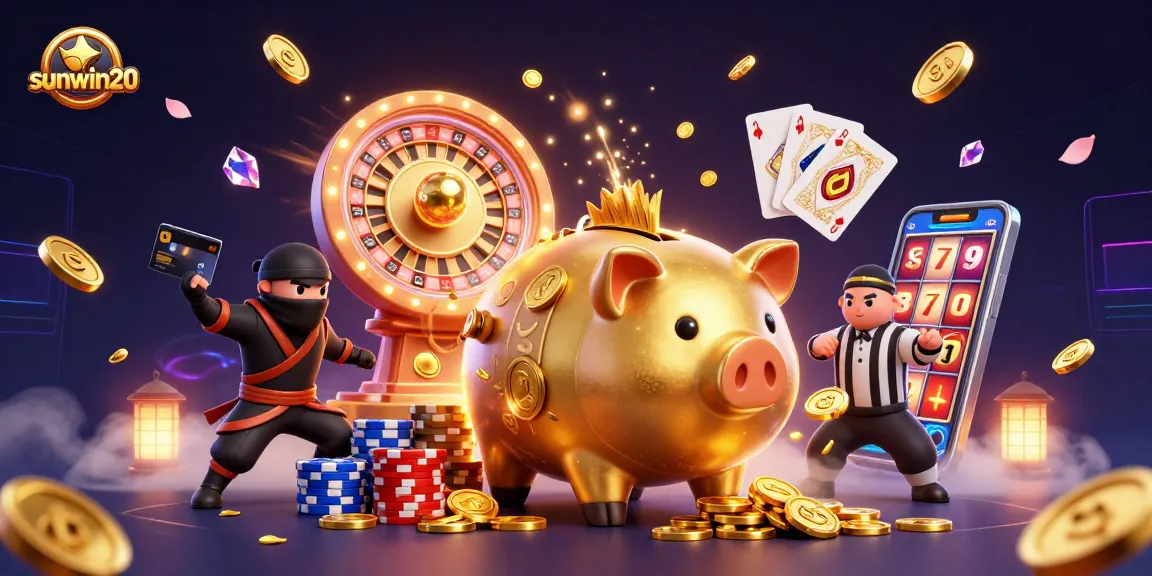 Win big with sunwin20's engaging casino scene featuring dynamic characters and vivid game elements.