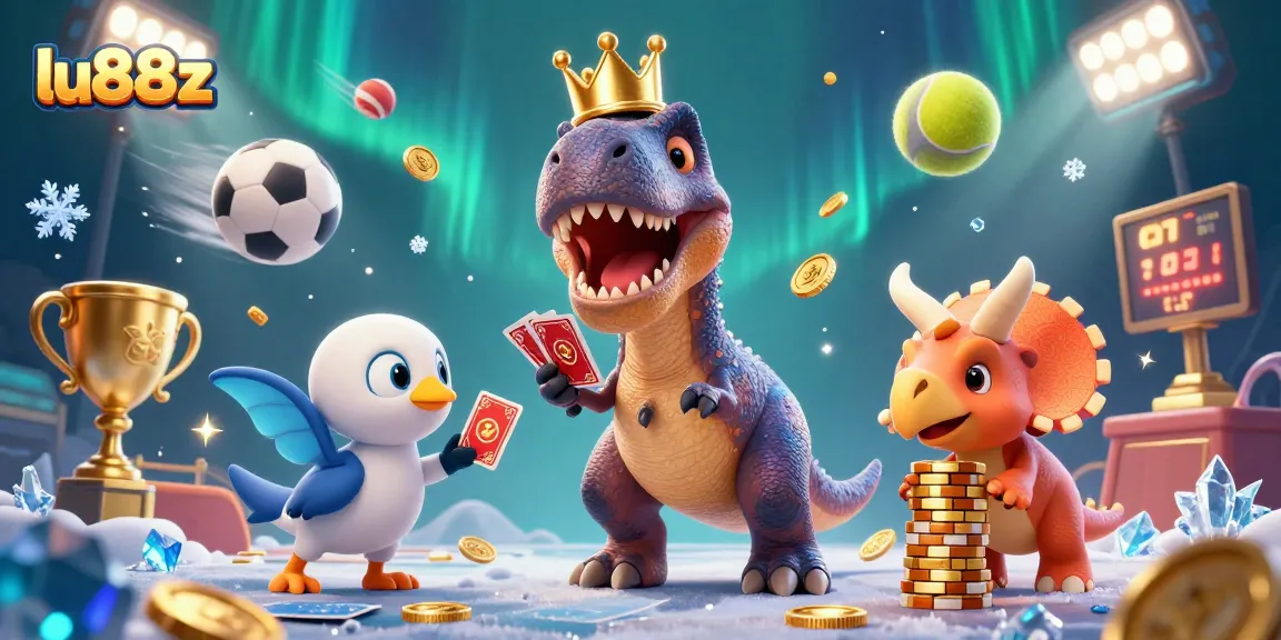 Beat the odds with lu88z in this vibrant casino illustration featuring friendly dinosaurs!