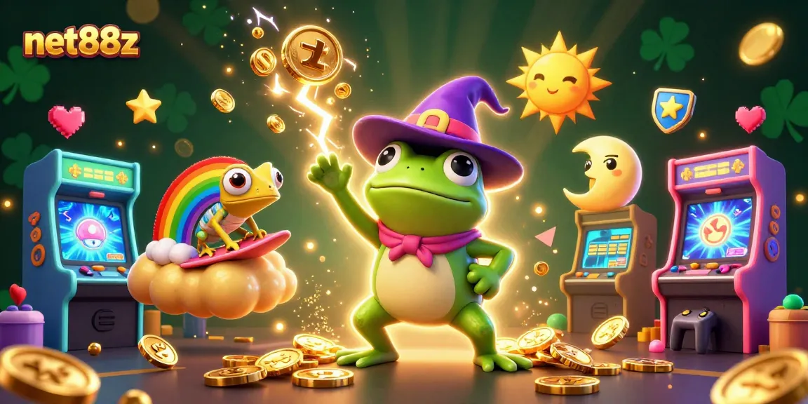 Play exciting games in the vibrant world of net88z with animated characters and casino elements.