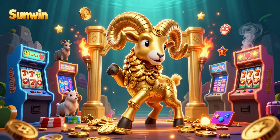 Win at the Sunwin casino with thrilling slots and vibrant arcade games in this dynamic 3D illustration.