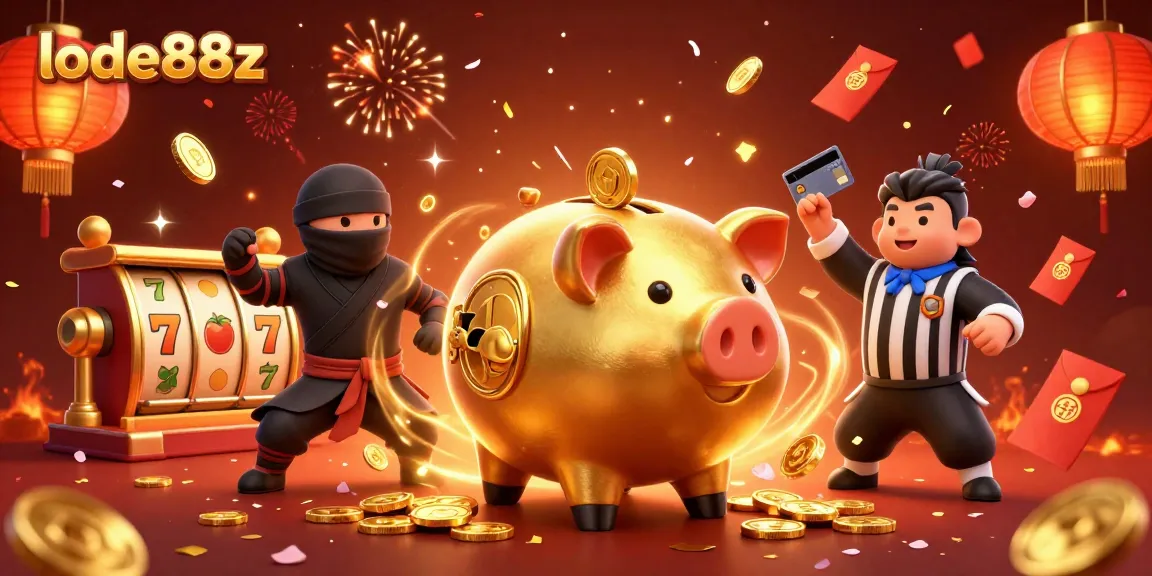 Experience thrilling gameplay with lode88z featuring a golden piggy bank sumo wrestler.
