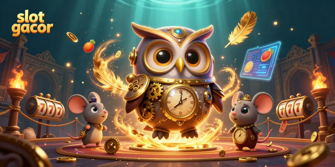 Mainkan slot gacor dengan ilustrasi 3D menarik dari penjaga roda keberuntungan dan koin emas yang berkilau.