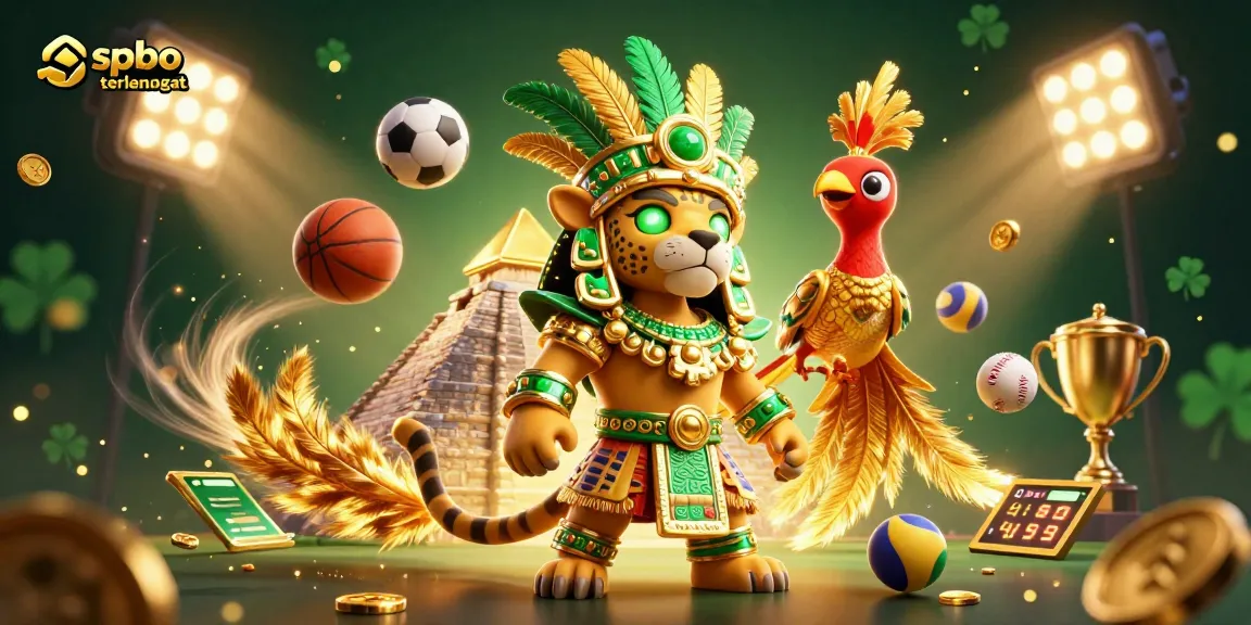 Bet on spbo terlengkap with a vibrant scene showcasing sports dynamics and Mayan elements.