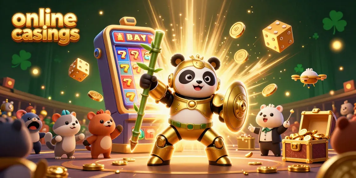 Experience the thrill of online casinos with a dynamic 3D panda and slot machine bursting with excitement.