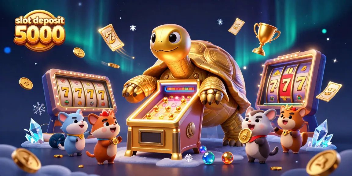 Experience thrilling gameplay with slot deposit 5000, showcasing a golden tortoise pinball machine in a vibrant casino.